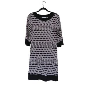Papillon Blanc‎ Women's Boatneck White & Gray 3/4 Sleeve Dress. Size L